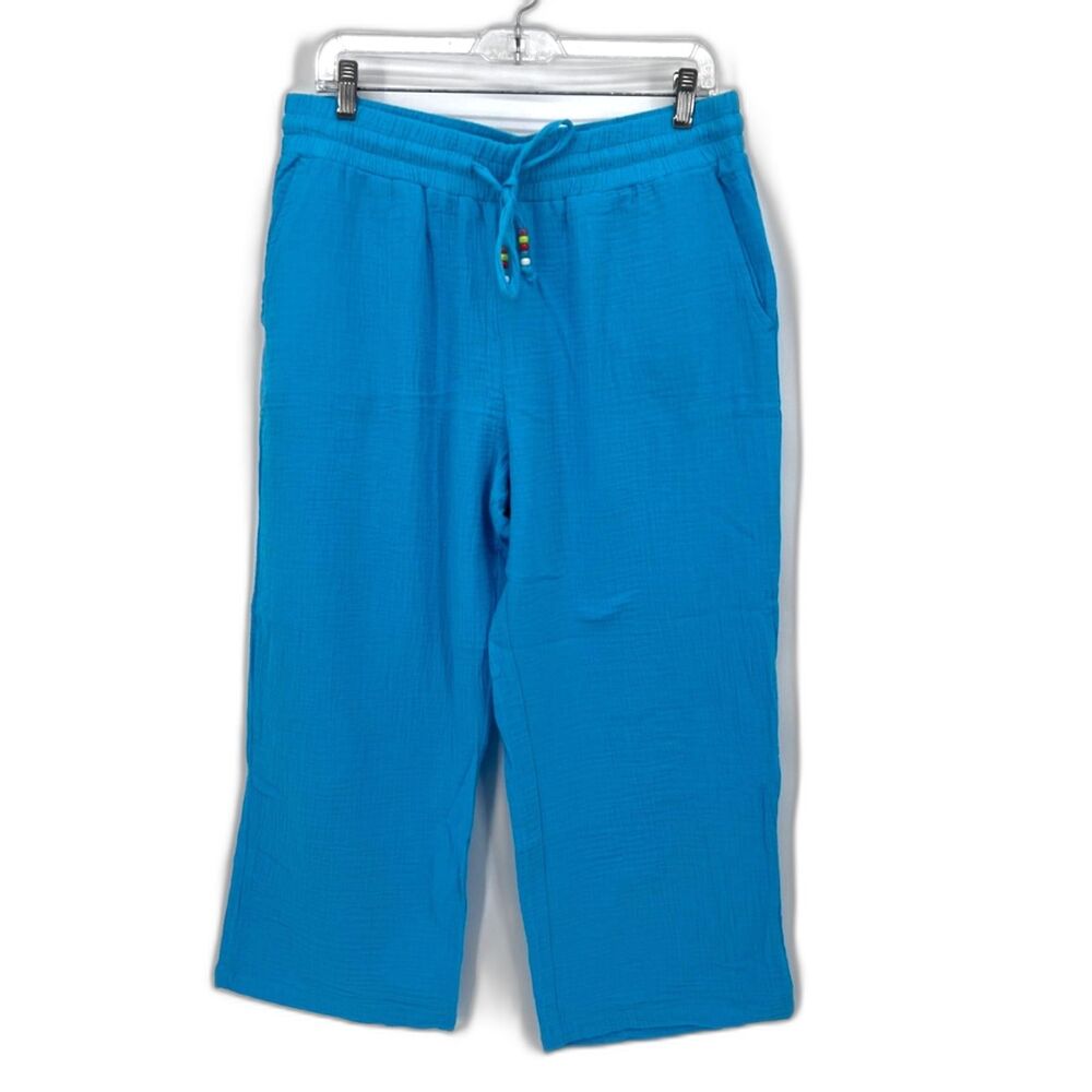 Belle Beach 100% Cotton Lightweight Gauze Beachy Cropped Capri Pants Sz MD